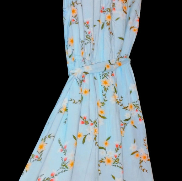 Women's AVA and VIV Baby Blue/Green Floral Print Sleeveless Summer Midi Dress 2X - Picture 2 of 15